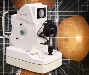 digital retina photography machine with background of retinas